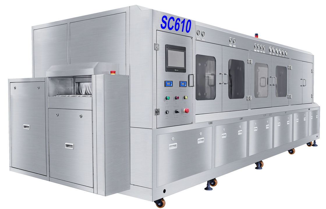 600mm conveyor net width DI Water Deflux Machine , High Pressure Semi Parts Flux Wash Machine